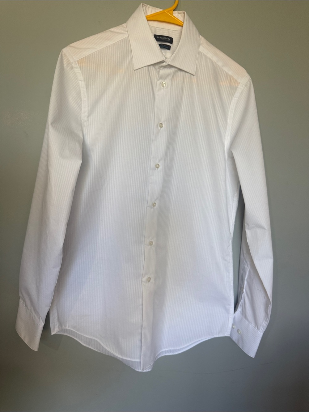Madison Men's White Pinstripe Dress Shirt - Classic Tailored Style size S